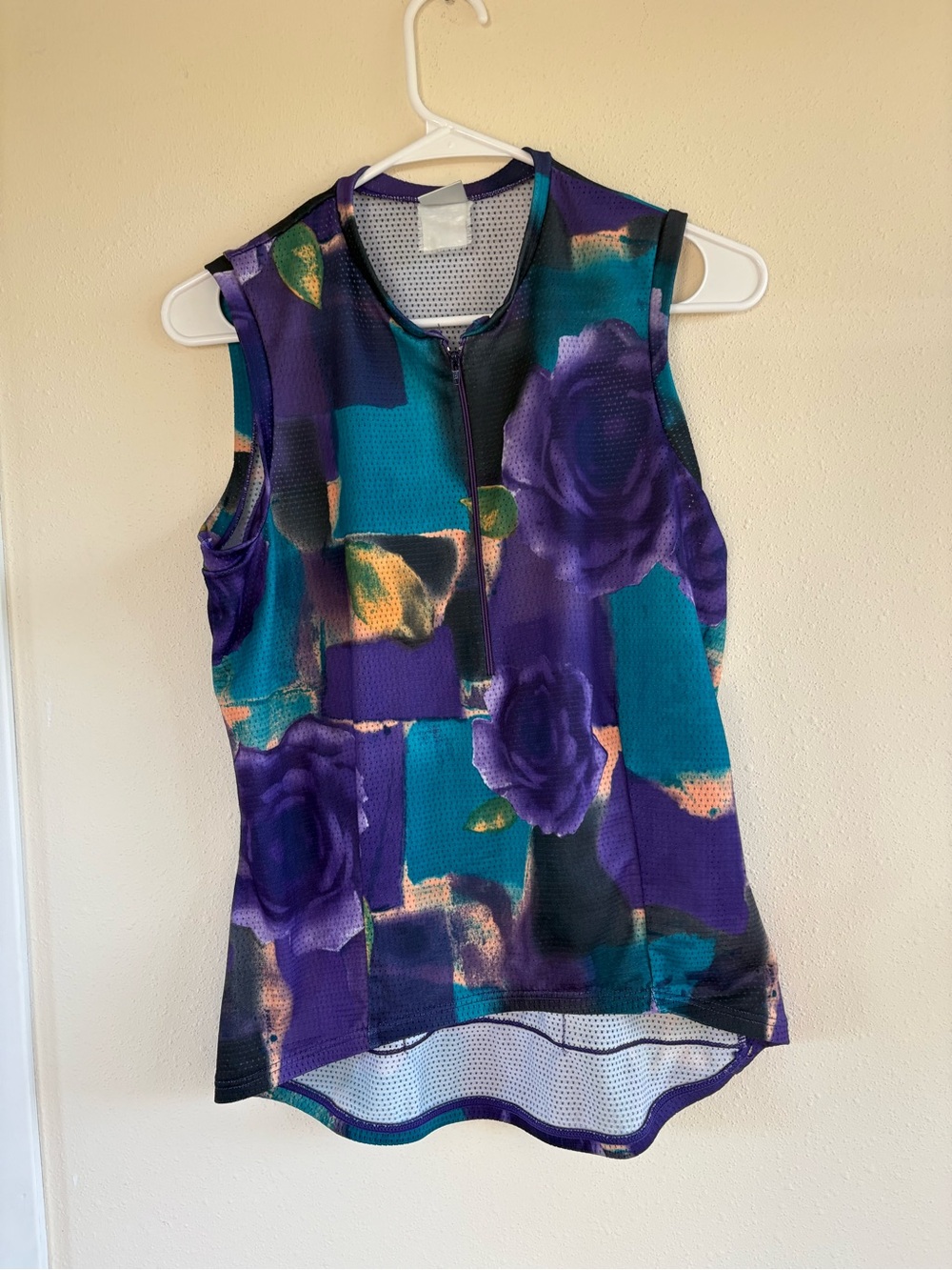 Hind Women's Cycling Jersey M Purple Teal Floral Sleeveless Half Zip Pockets